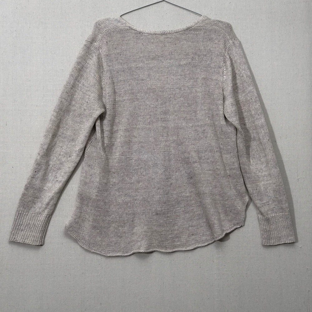 Eileen Fisher Organic Linen Cardigan L Oatmeal Open Knit Coastal Minimalist - Picture 9 of 12